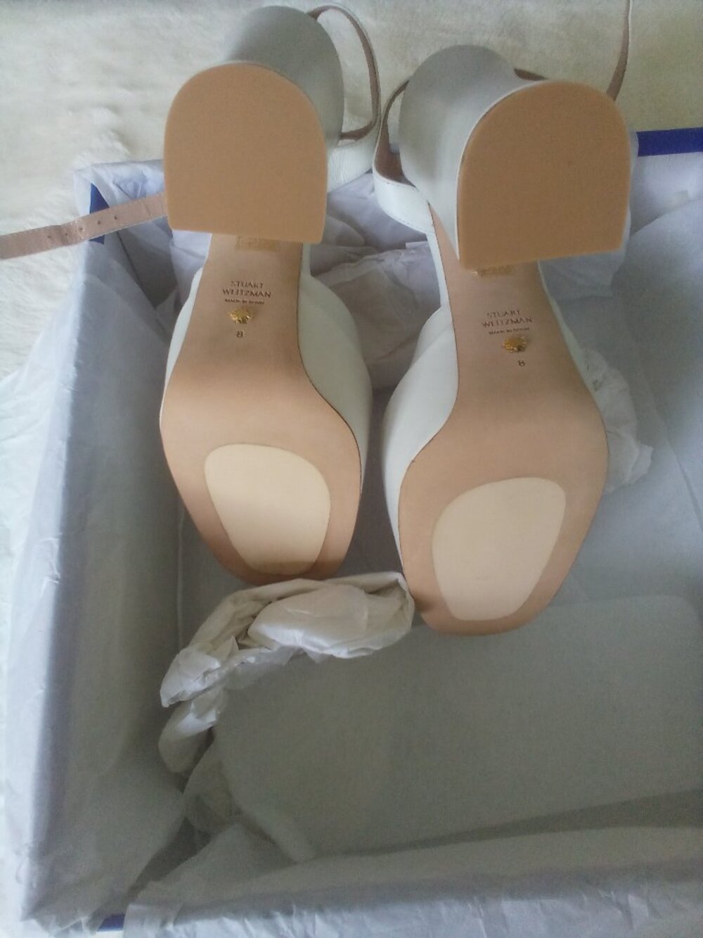 STUART WEITZMAN Sky High 145 Ankle Strap Platform Pump White Size: 8 - Picture 3 of 10
